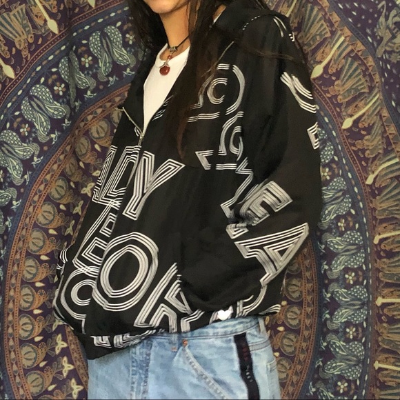 Forever 21 Black White Hooded Windbreaker 1991 Med - Picture 2 of 16